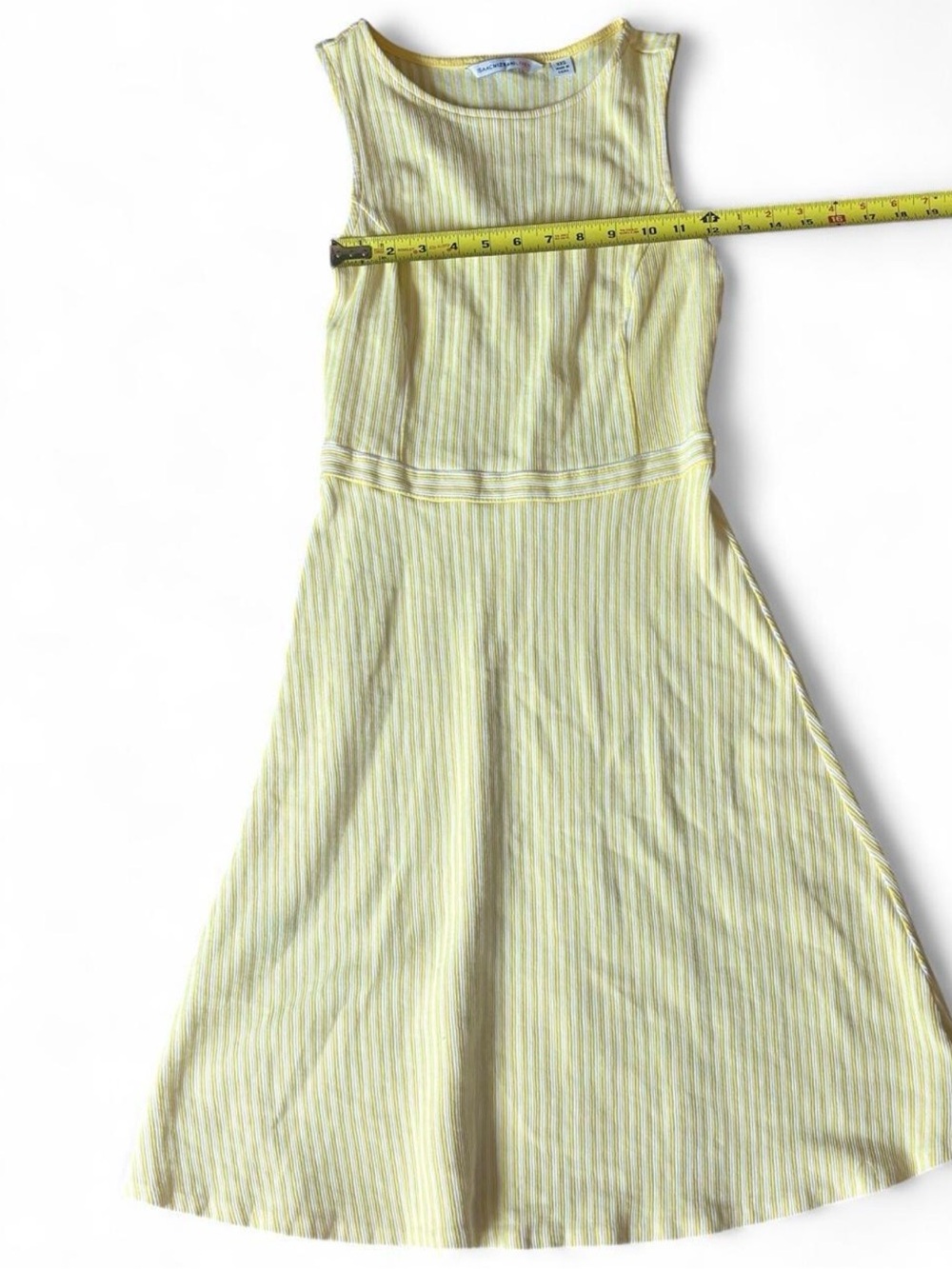 Isaac Mizrahi Live Yellow & White Striped A-Line Dress Yellow Sleeveless Dress - Picture 7 of 8